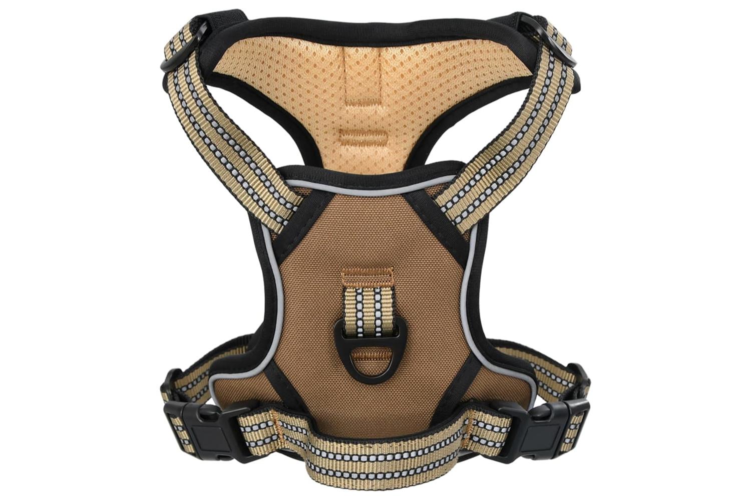 Dog Harness With Lead Collar Adjustable Brown L