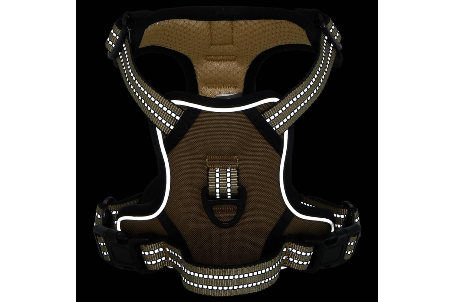 Dog Harness With Lead Collar Adjustable Brown L-4
