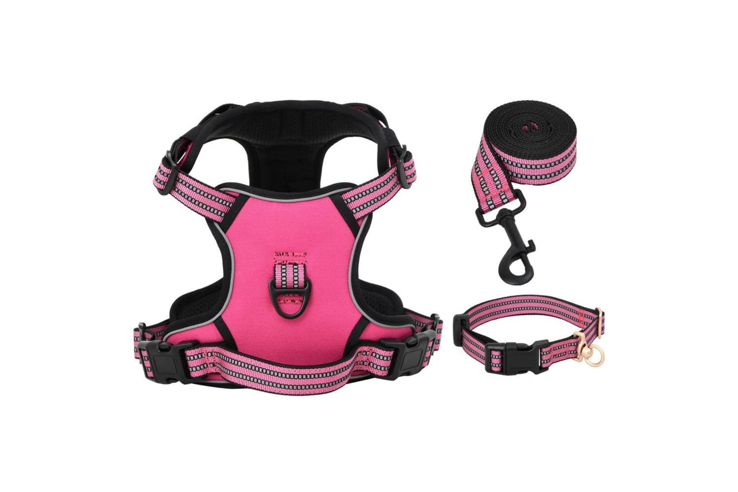 Dog Harness With Lead Collar Adjustable Pink Xl-3