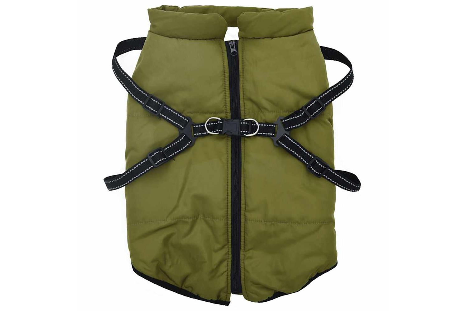 Dog Coat With Harness Waterproof Reflective Army Green 4xl-2