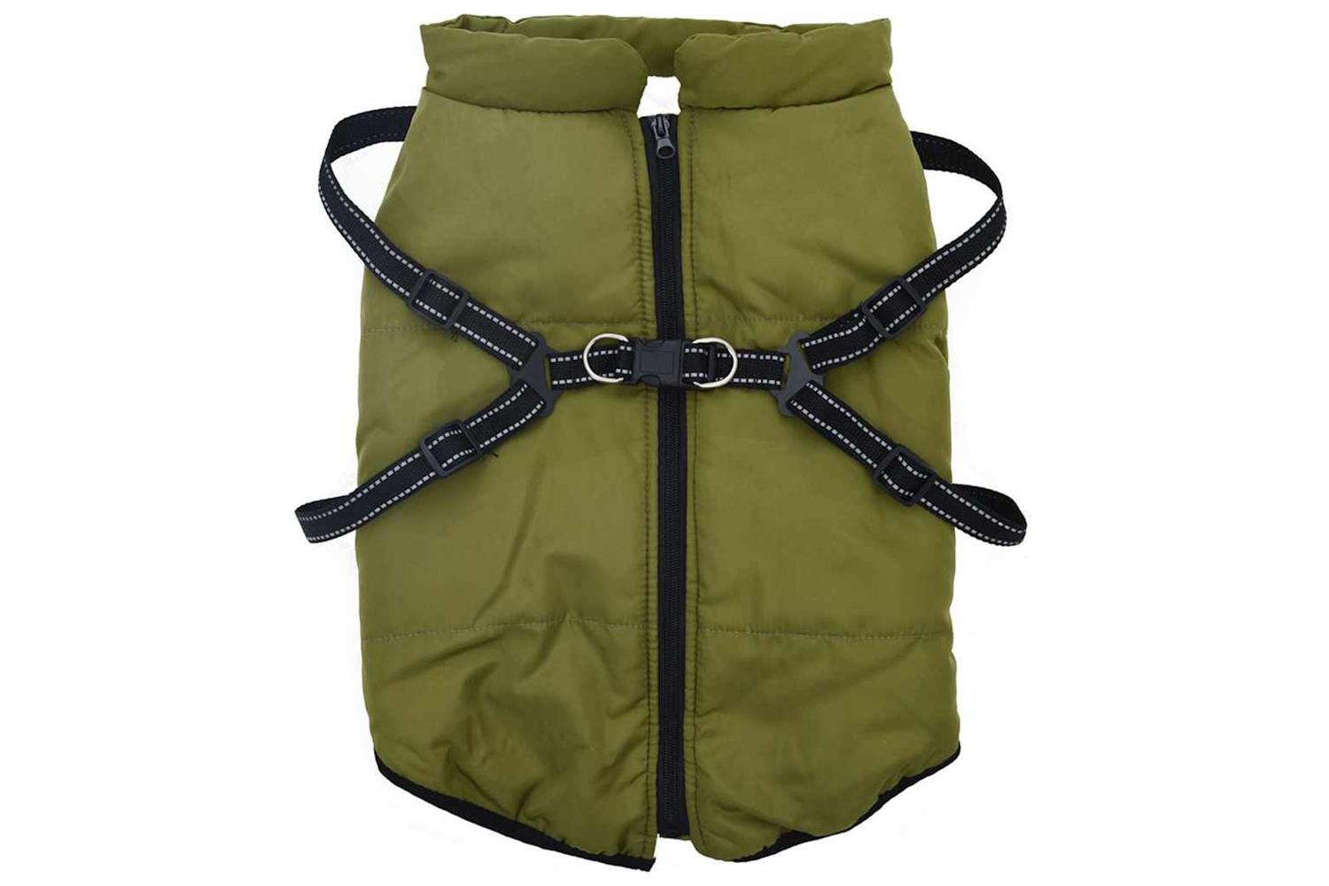Dog Coat With Harness Waterproof Reflective Army Green 6xl-2