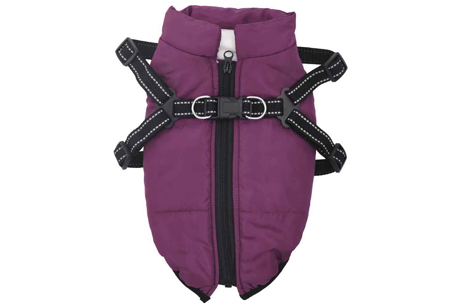 Dog Coat With Harness Waterproof Reflective Purple M-2