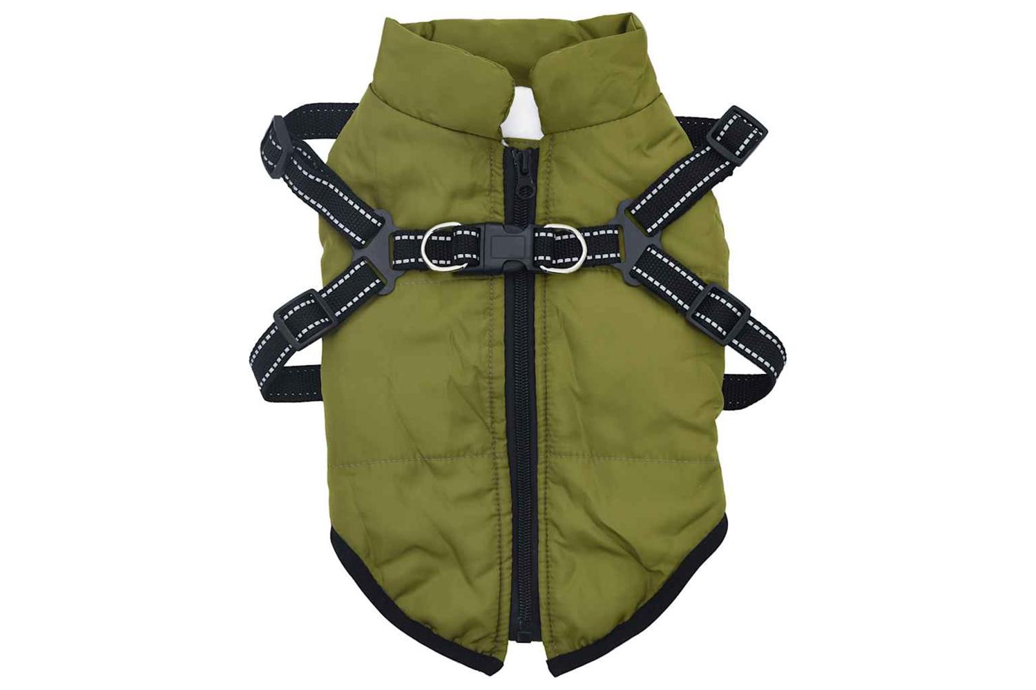 Dog Coat With Harness Waterproof Reflective Army Green Xl-2