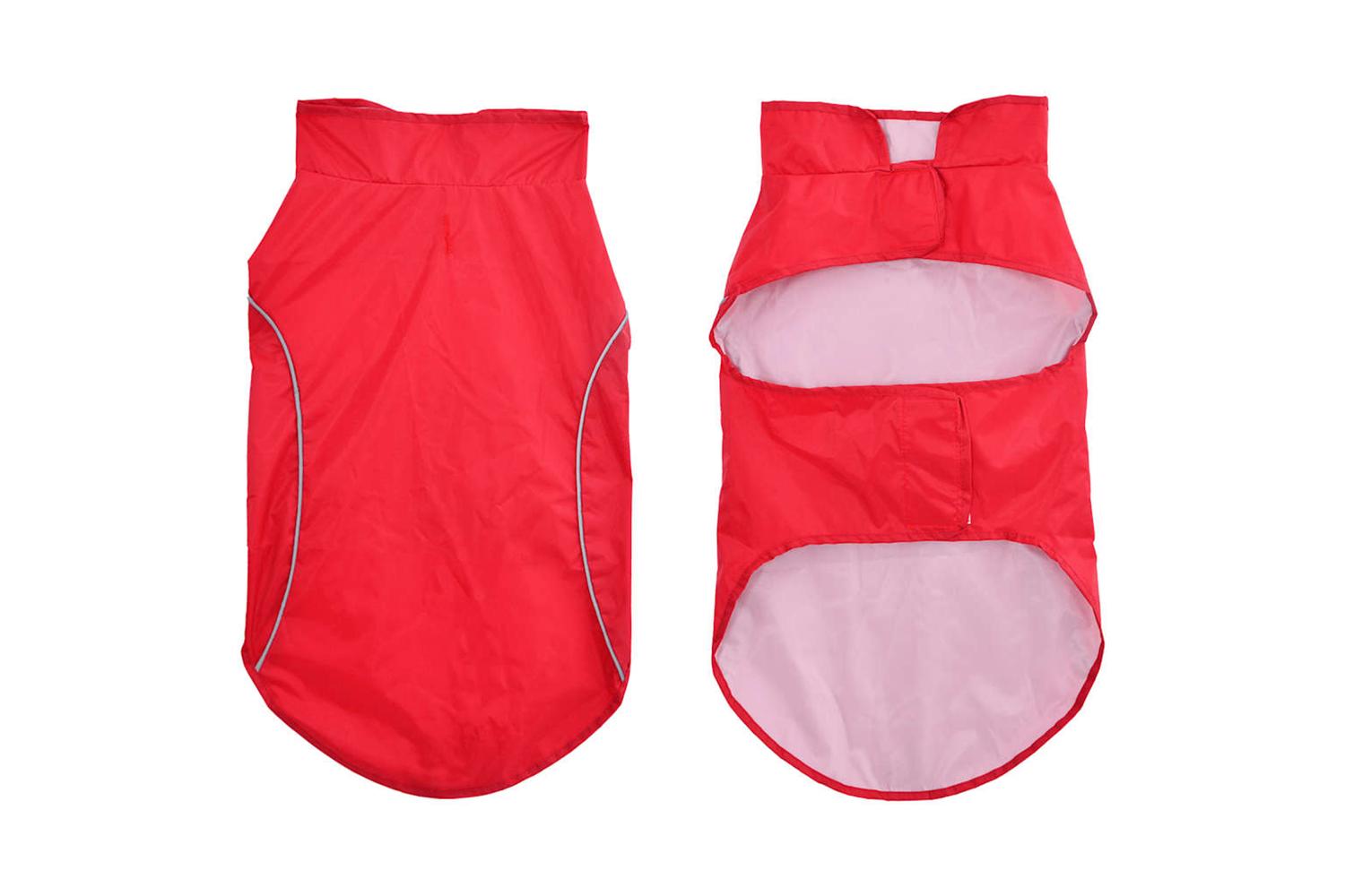 Dog Raincoat With Reflective Strips Polyester Red L-3