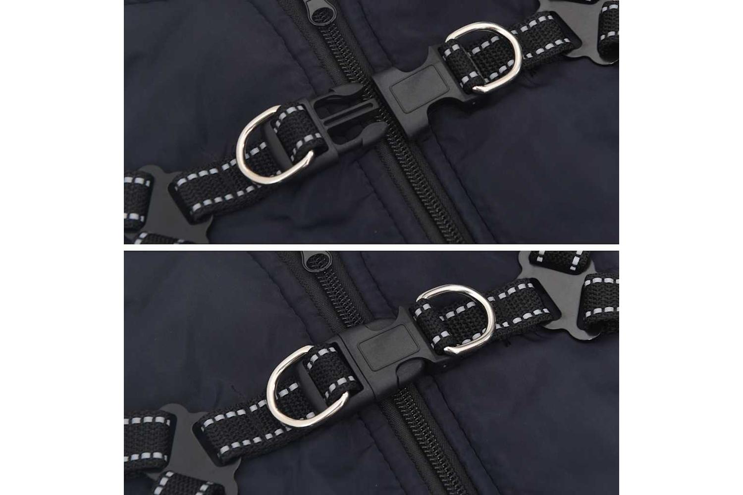 Dog Coat With Harness Waterproof Reflective Navy Blue L-8