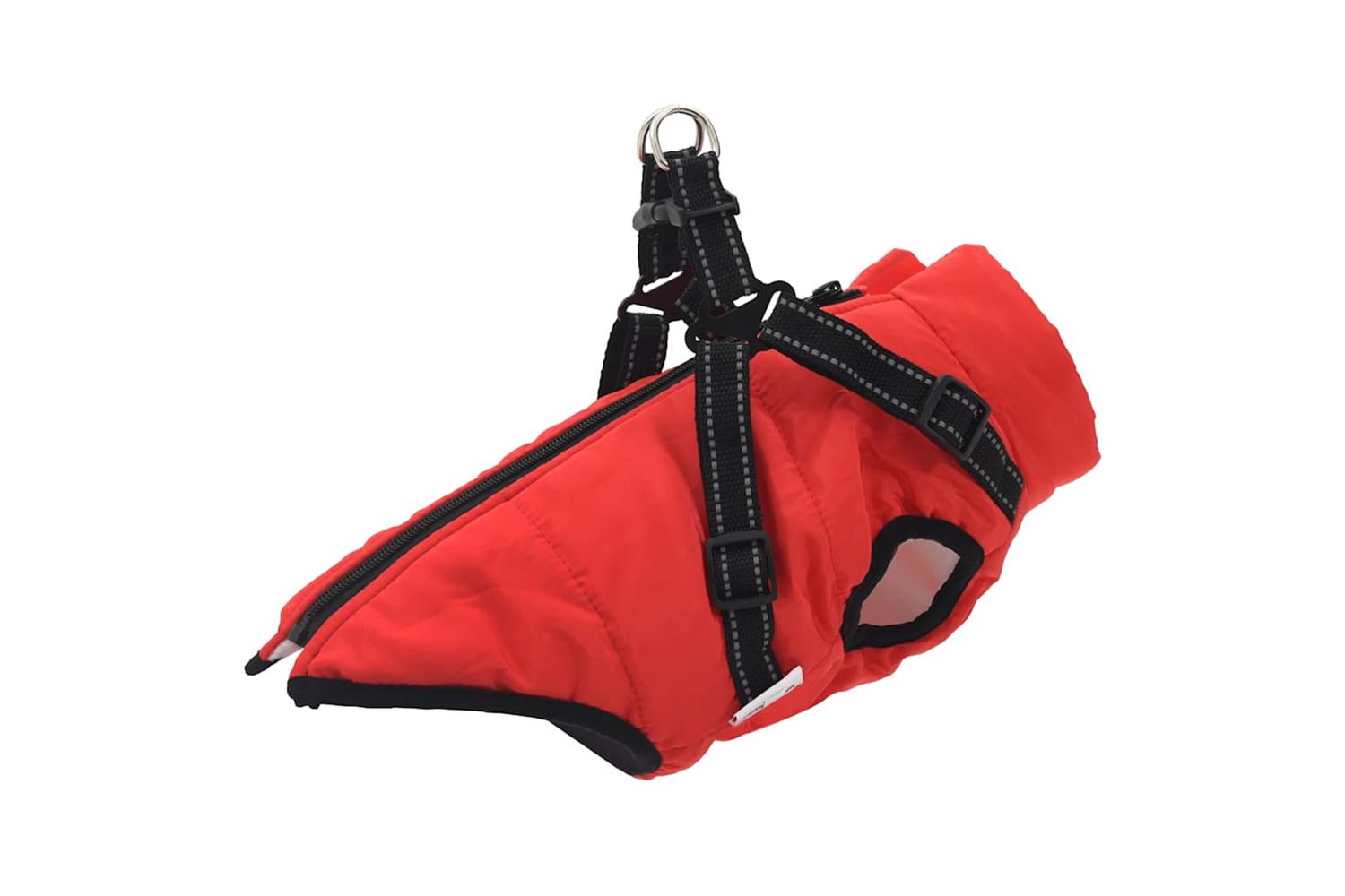 Dog Coat With Harness Waterproof Reflective Red M