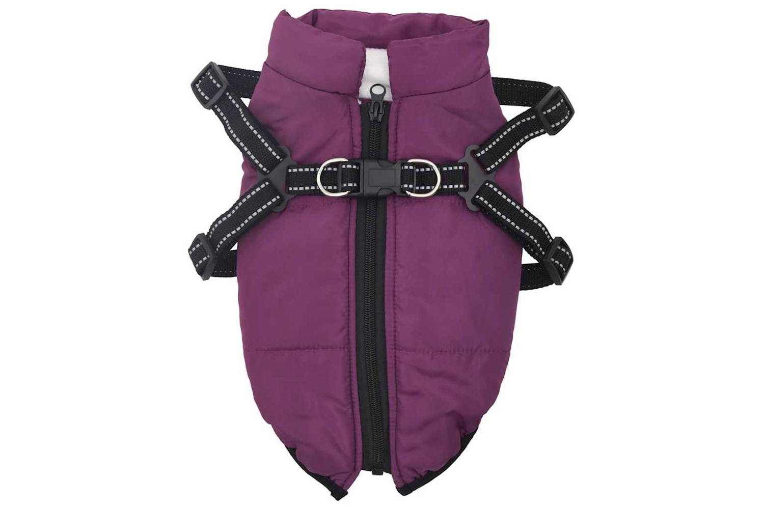 Dog Coat With Harness Waterproof Reflective Purple S-2