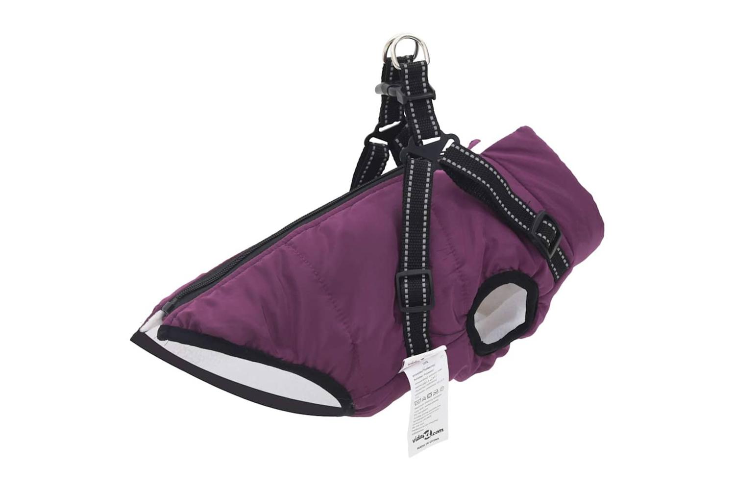 Dog Coat With Harness Waterproof Reflective Purple L