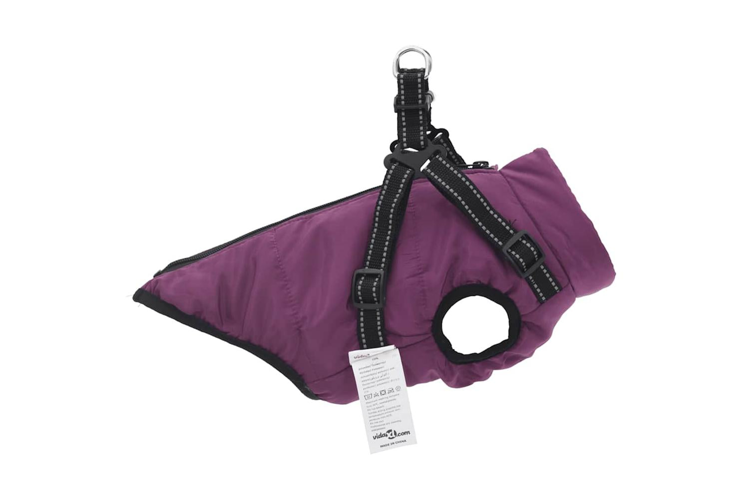Dog Coat With Harness Waterproof Reflective Purple L-4