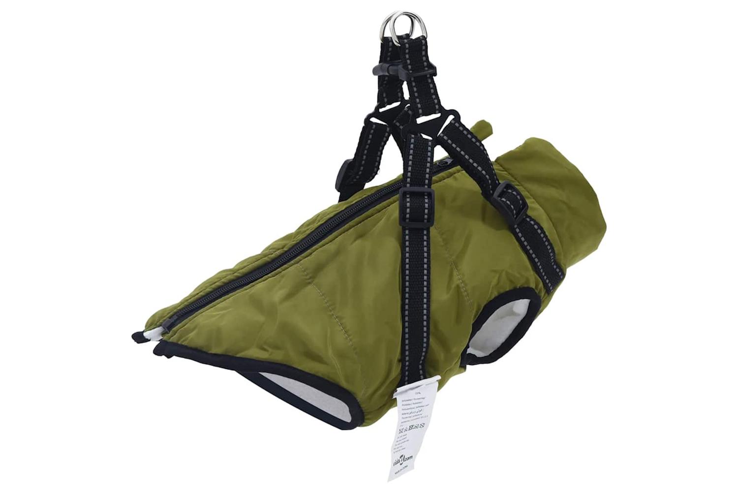 Dog Coat With Harness Waterproof Reflective Army Green L