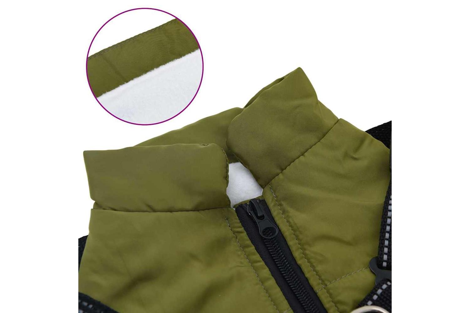 Dog Coat With Harness Waterproof Reflective Army Green L-7