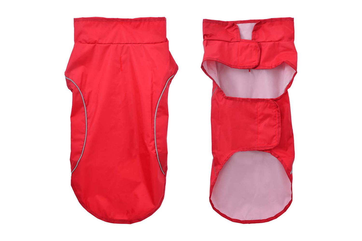 Dog Raincoat With Reflective Strips Polyester Red M-3