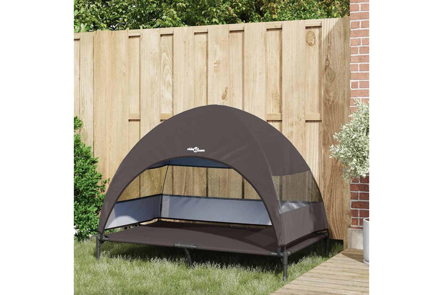 Raised Dog Bed Folding Brown 127 X 81 X 108 Cm Fabric And Steel-3