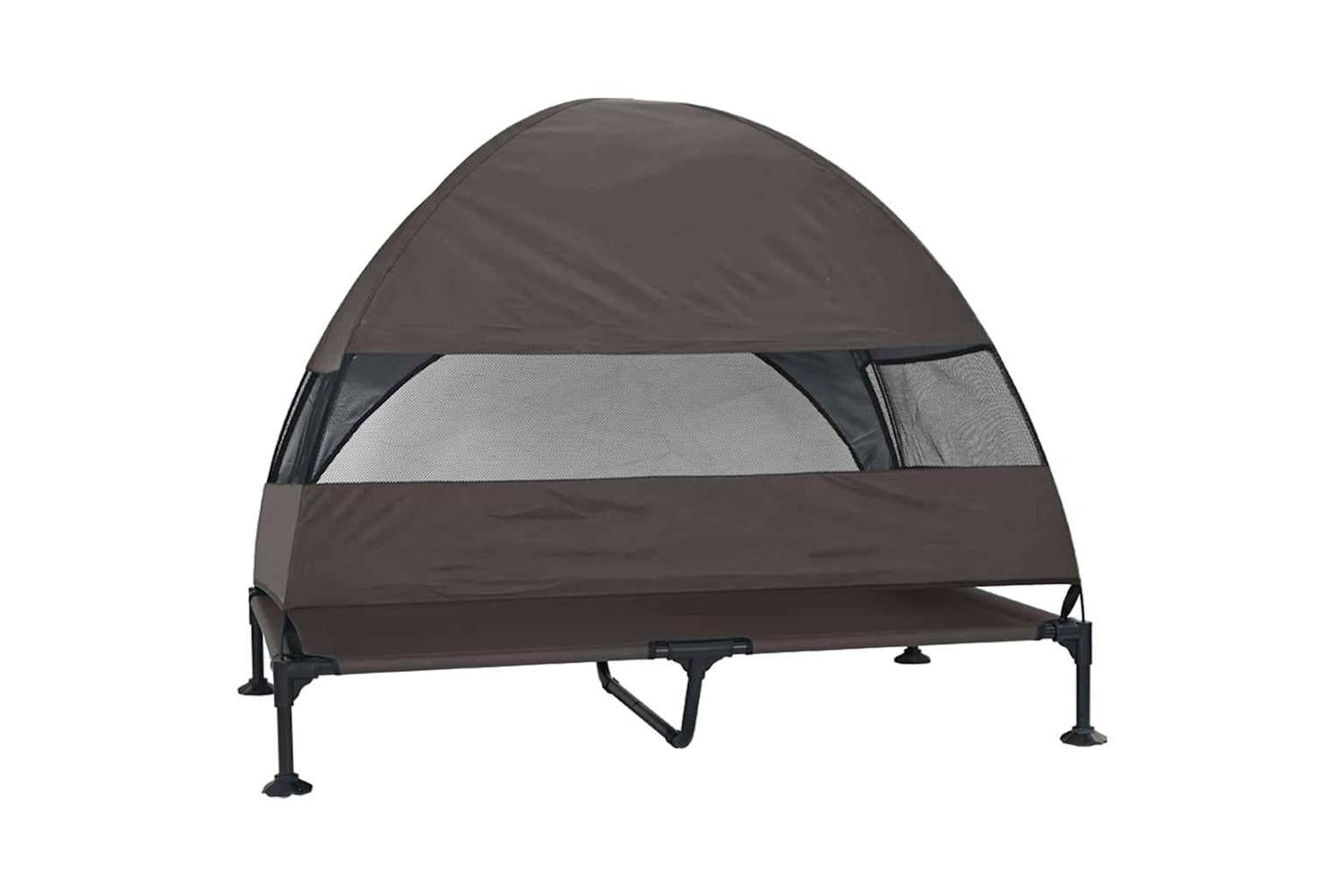 Raised Dog Bed Folding Brown 127 X 81 X 108 Cm Fabric And Steel-6
