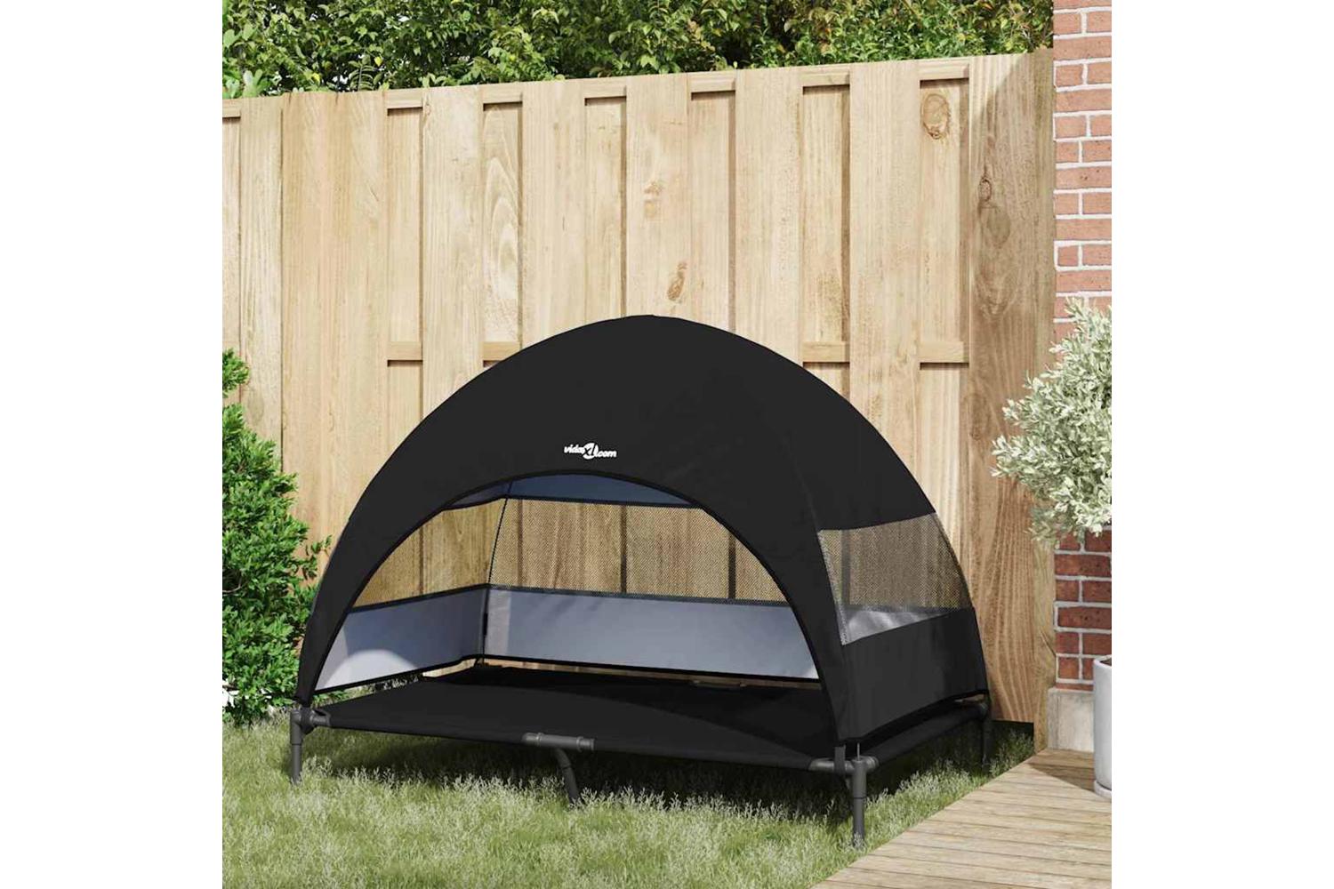 Raised Dog Bed Folding Black 127 X 81 X 108 Cm Fabric And Steel-3