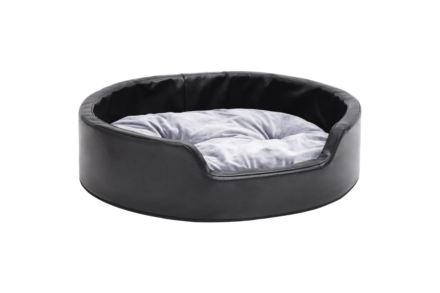 Dog Bed Black And Grey 69x59x19 Cm Plush And Faux Leather-2