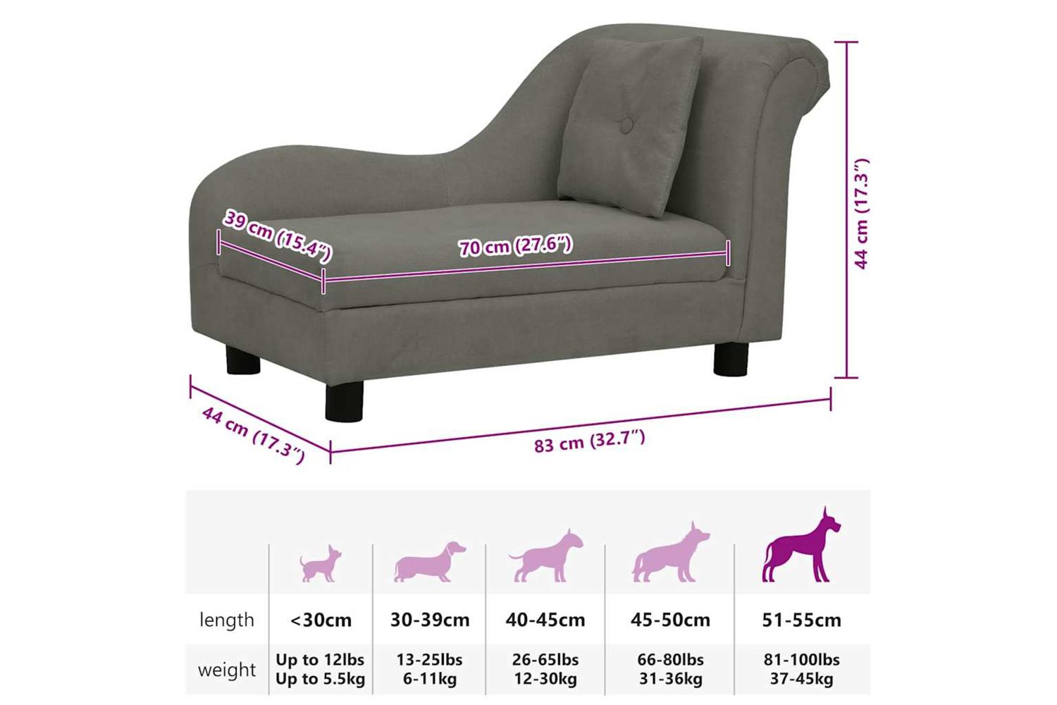 Dog Sofa With Pillow Dark Grey 83x44x44 Cm Plush-9