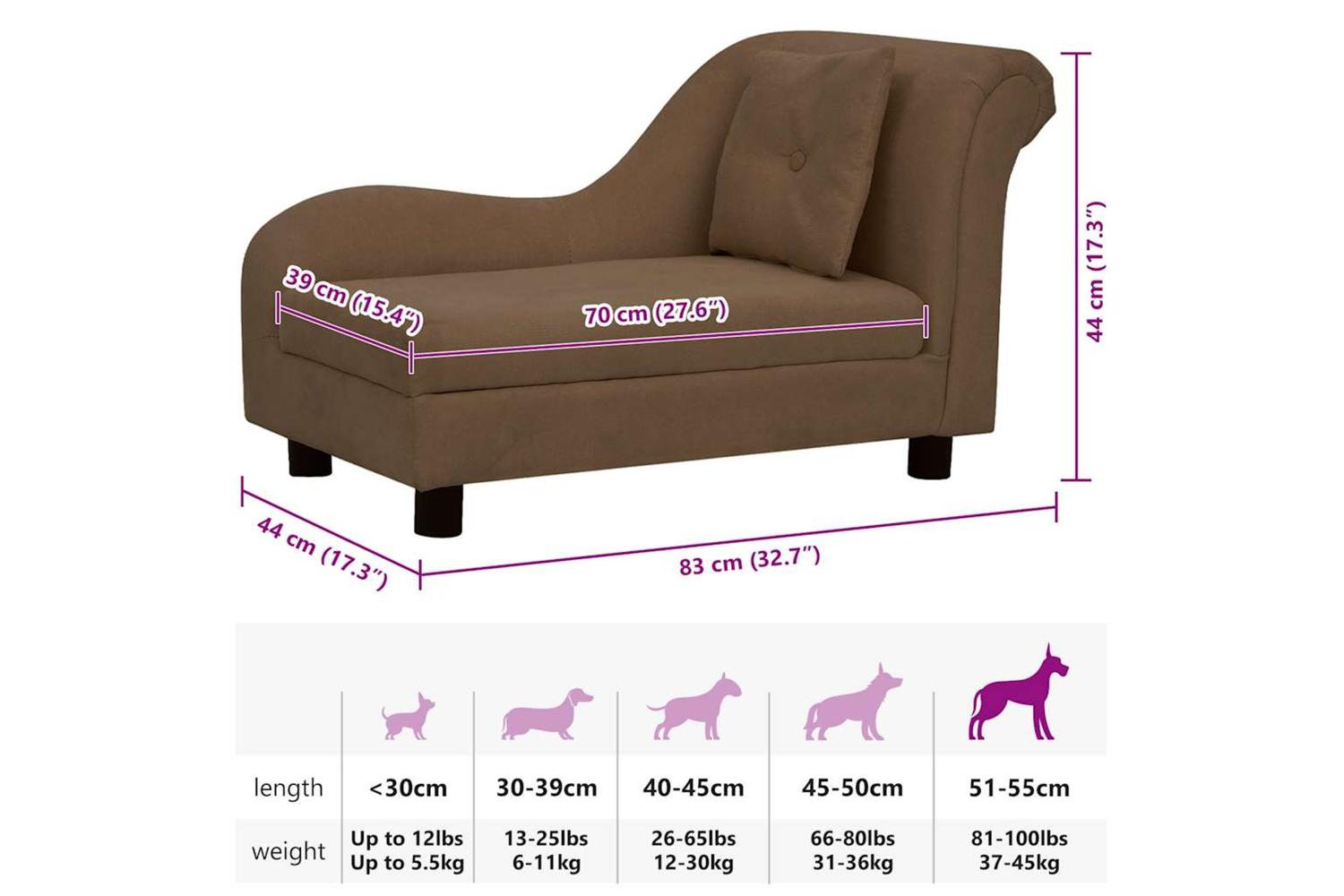 Dog Sofa With Pillow Brown 83x44x44 Cm Plush-9