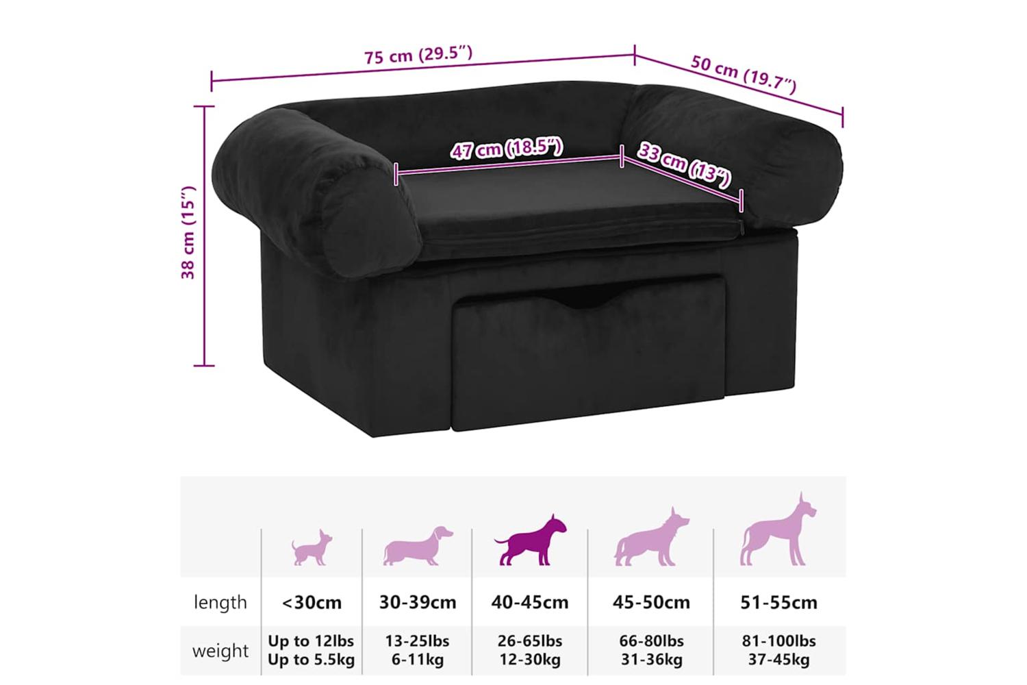 Dog Sofa With Drawer Black 75x50x38 Cm Plush-8