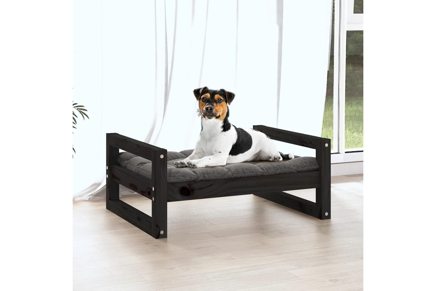 Dog Bed Black 555x455x28 Cm Solid Pine Wood-3