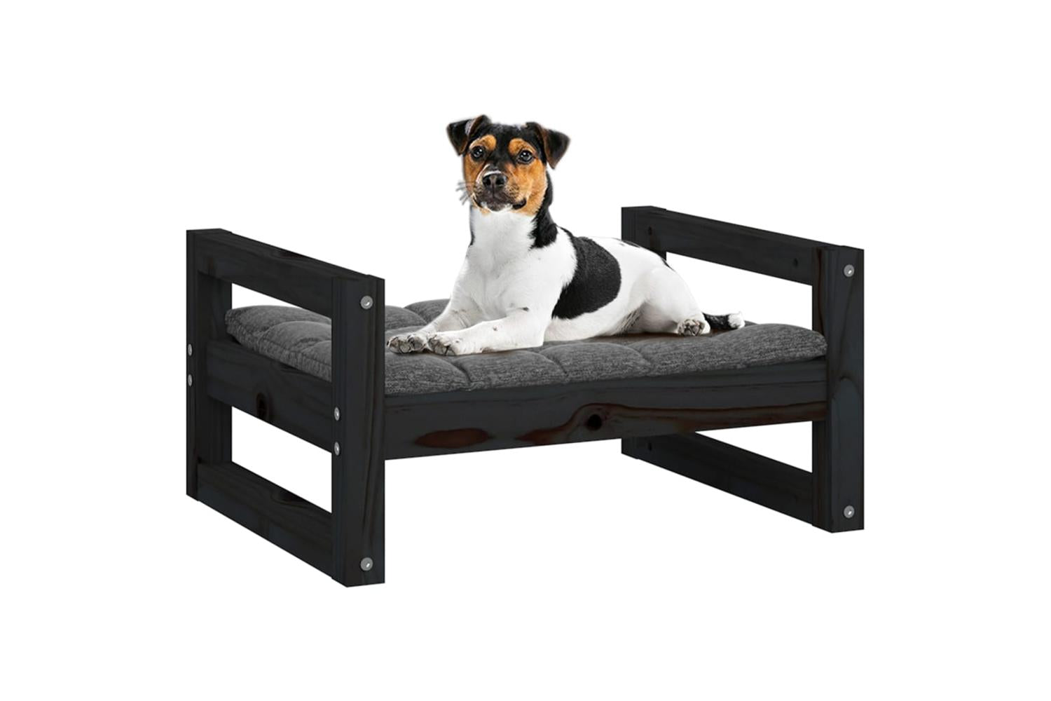 Dog Bed Black 555x455x28 Cm Solid Pine Wood-4