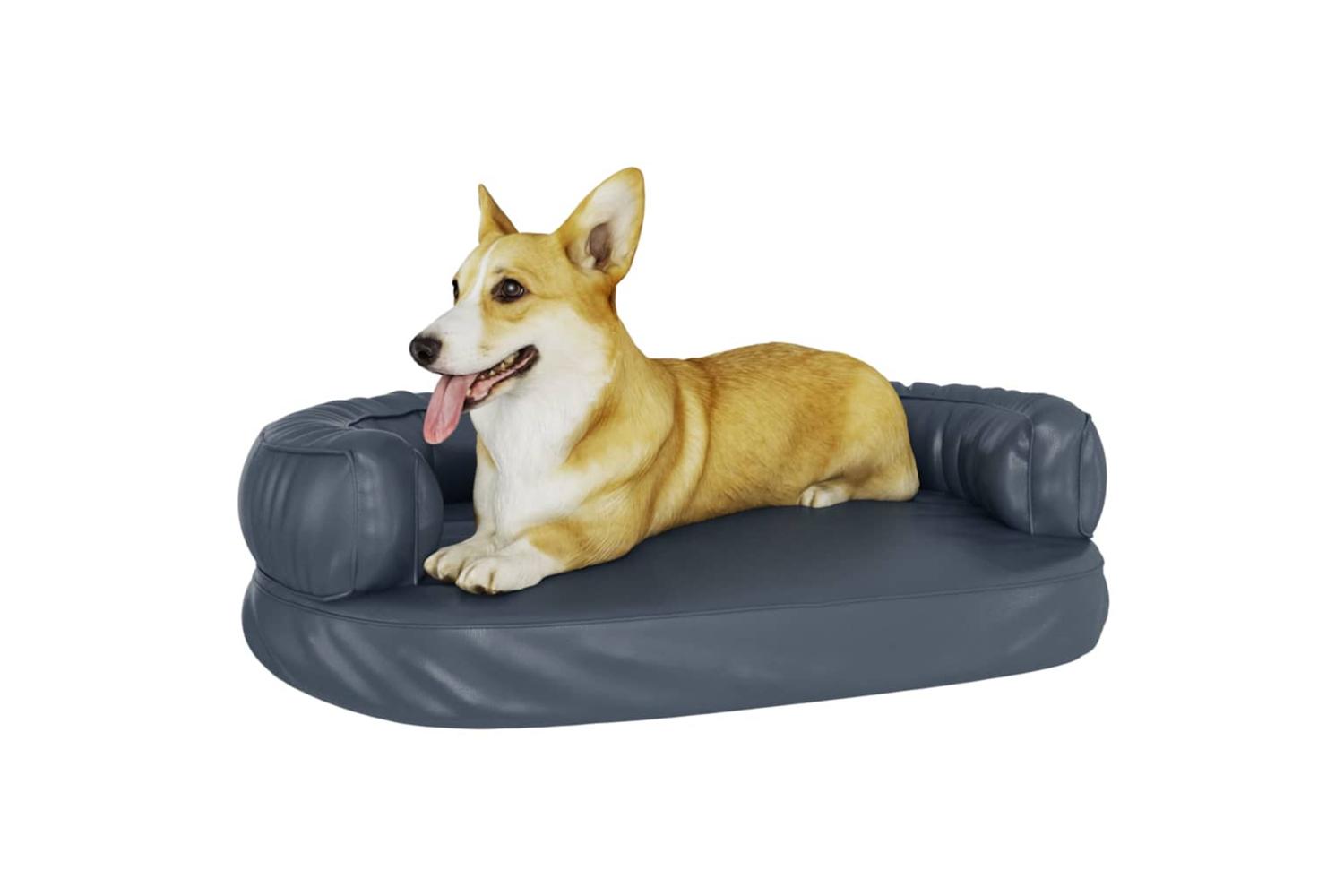 Ergonomic Foam Dog Bed Dark Blue 75x53 Cm Faux Leather-3