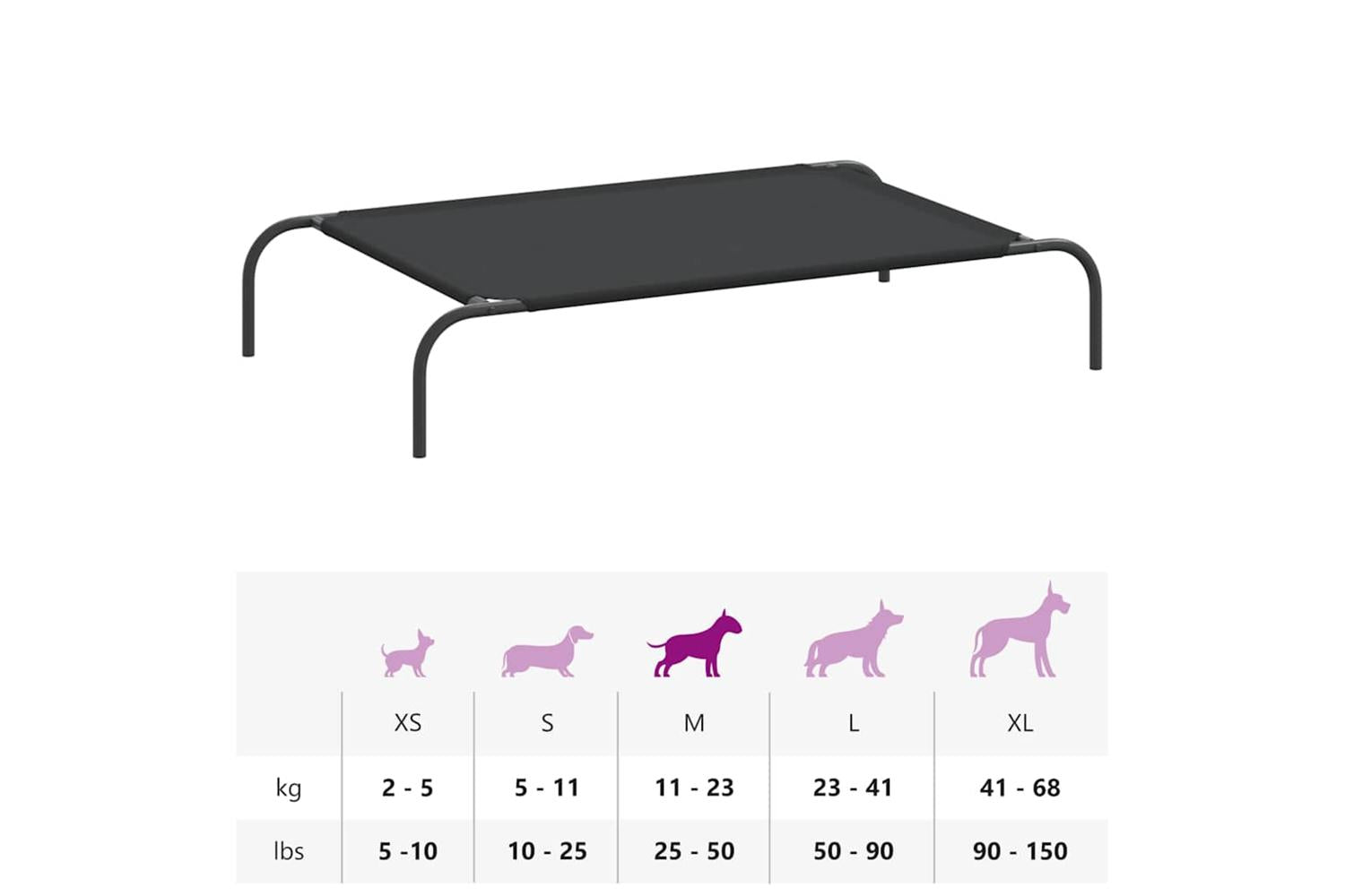 Elevated Dog Bed Black 110x65x20 Cm Oxford Fabric And Steel-9