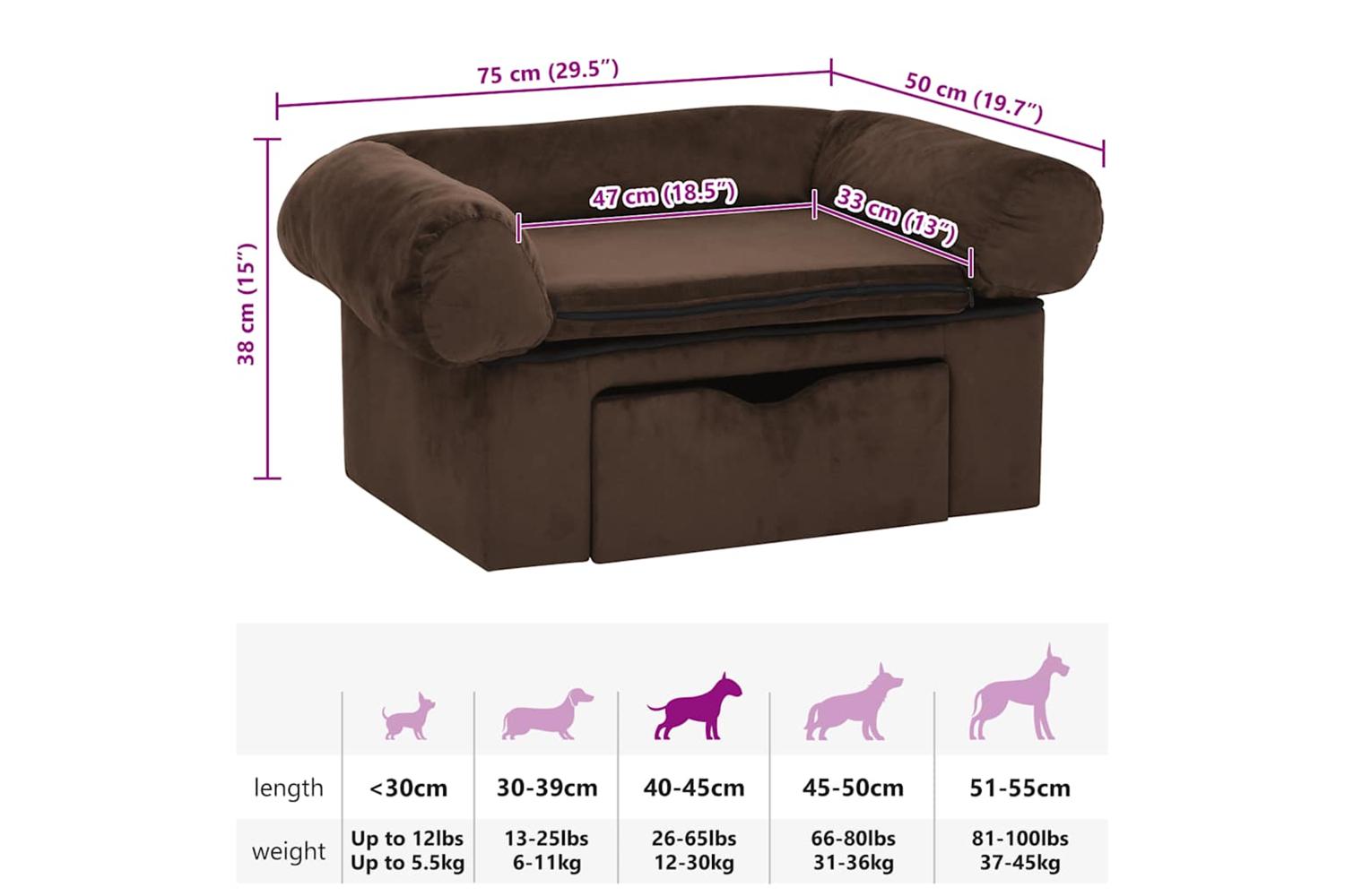 Dog Sofa With Drawer Brown 75x50x38 Cm Plush-8