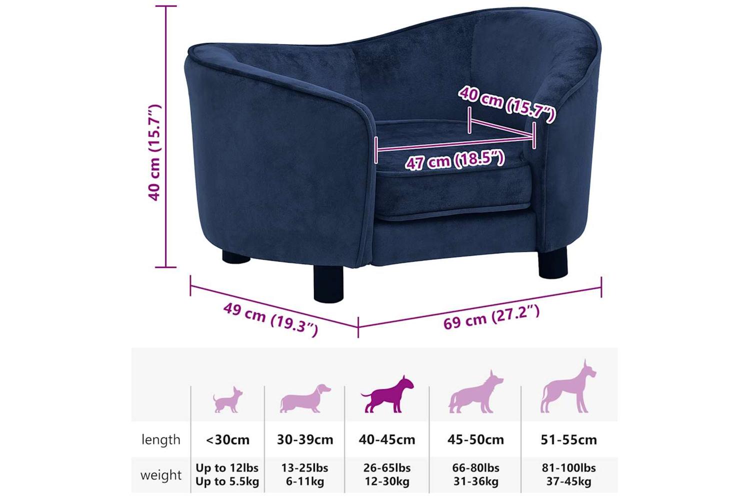 Dog Sofa Blue 69x49x40 Cm Plush-9