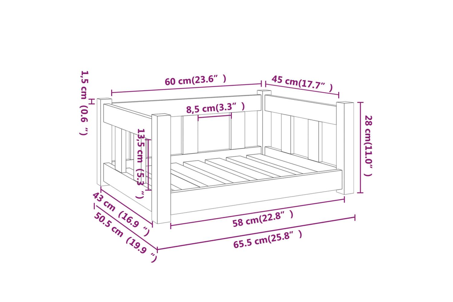 Dog Bed White 655x505x28 Cm Solid Wood Pine-7
