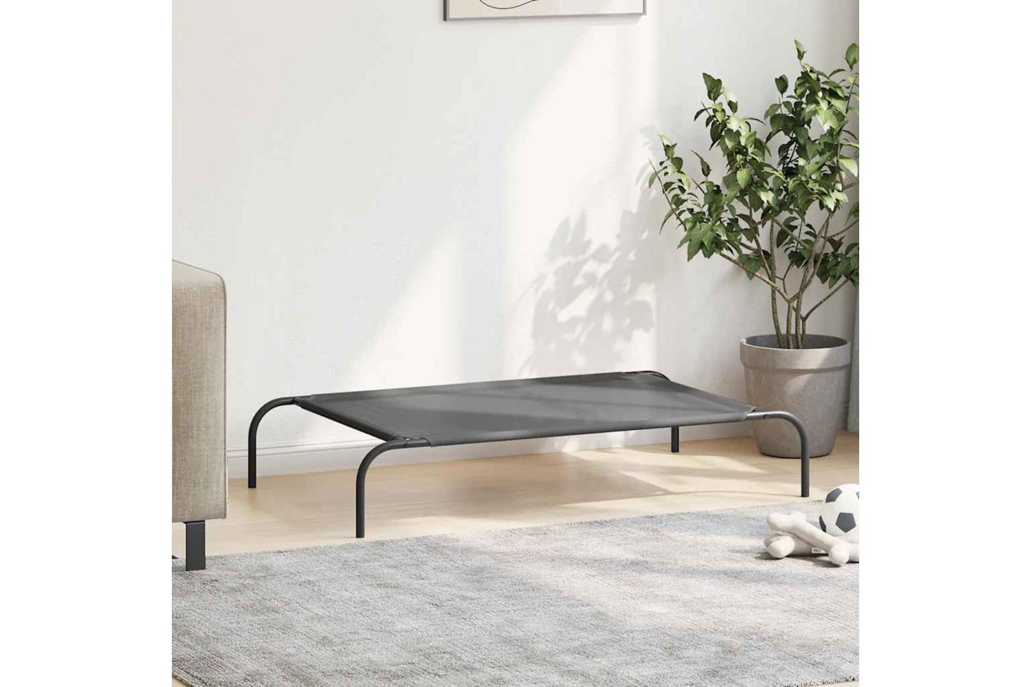Elevated Dog Bed Grey 110x65x20 Cm Textilene And Steel-3