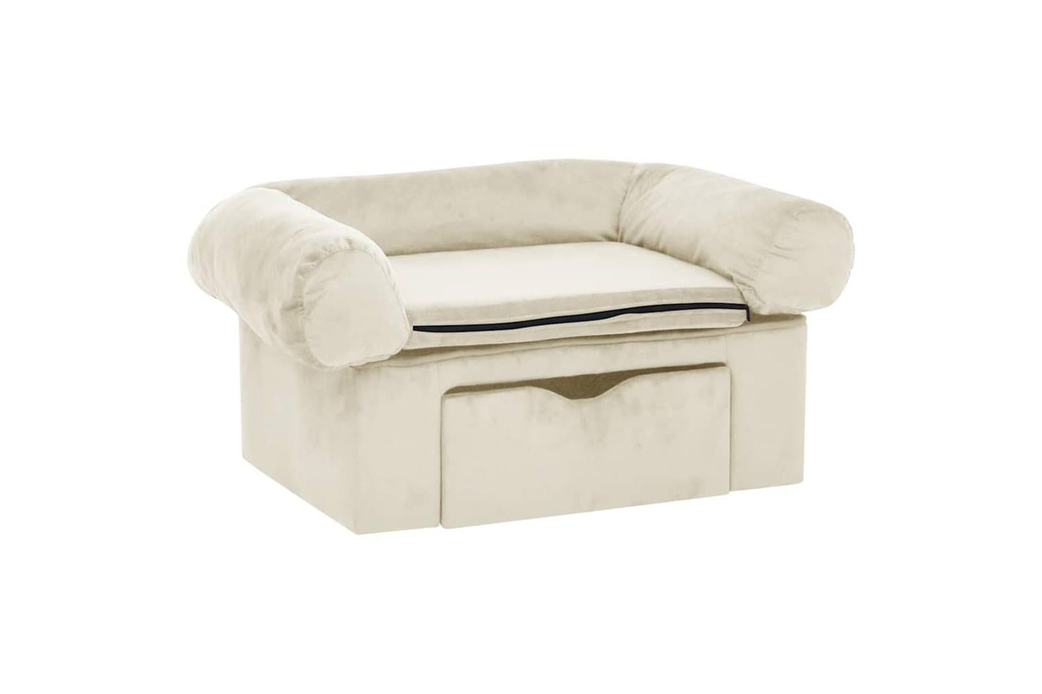 Dog Sofa With Drawer Cream 75x50x38 Cm Plush-2