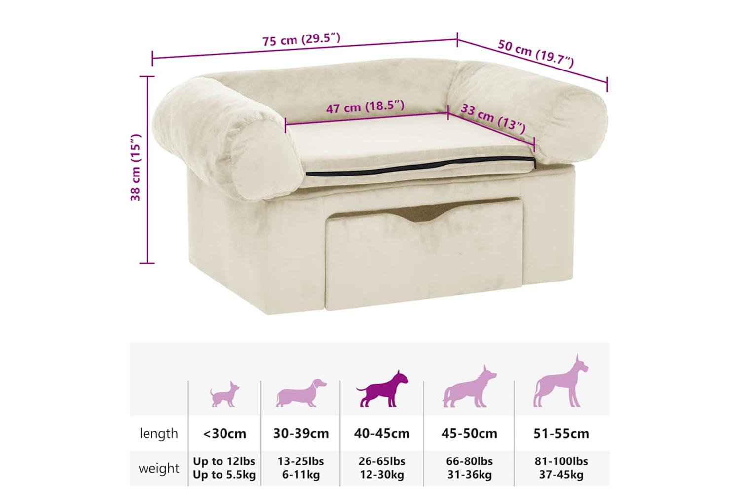 Dog Sofa With Drawer Cream 75x50x38 Cm Plush-8