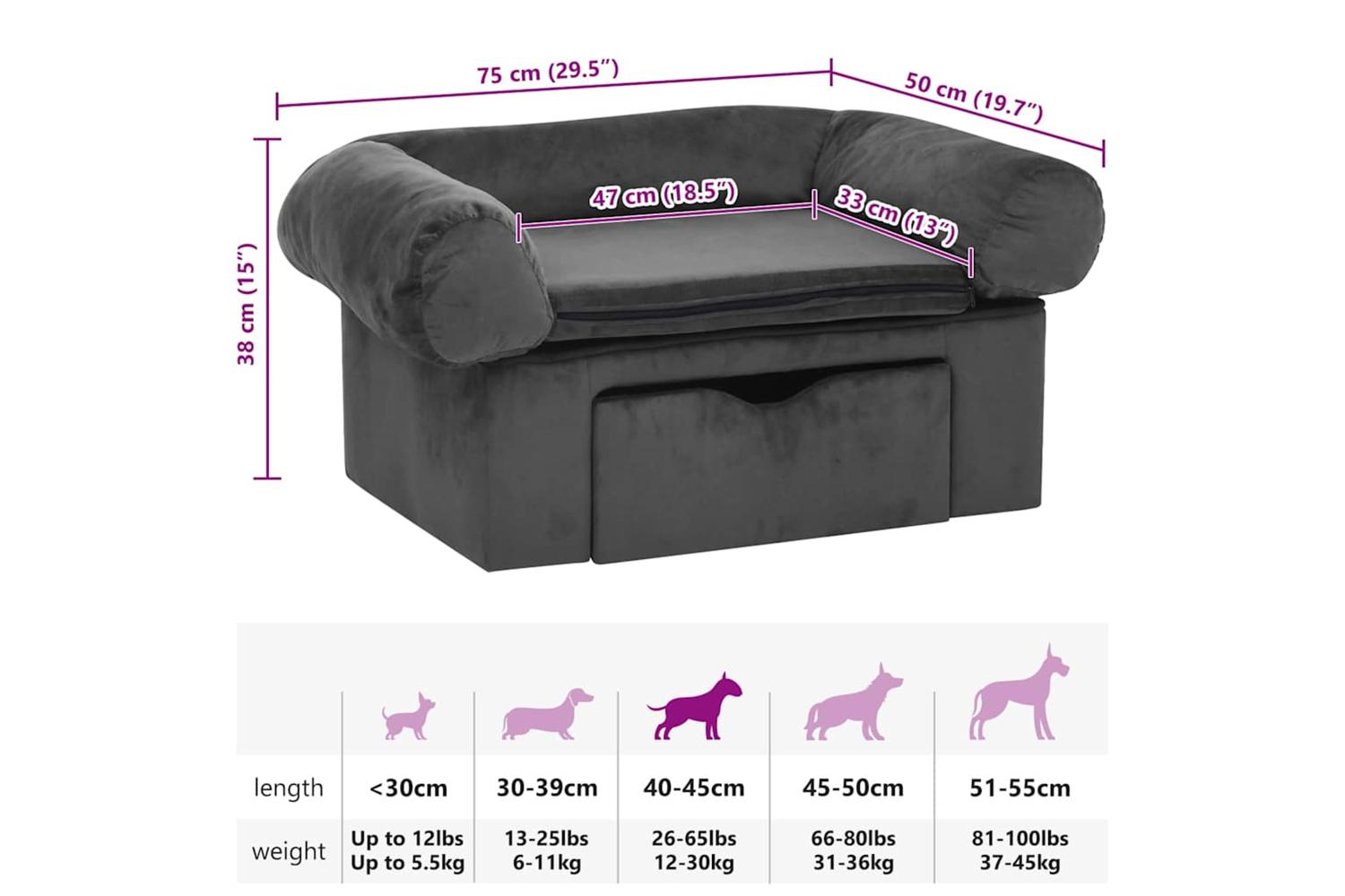 Dog Sofa With Drawer Dark Grey 75x50x38 Cm Plush-8
