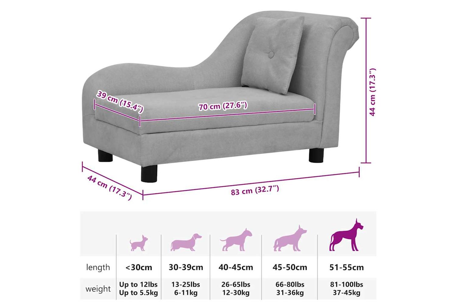 Dog Sofa With Pillow Grey 83x44x44 Cm Plush-9