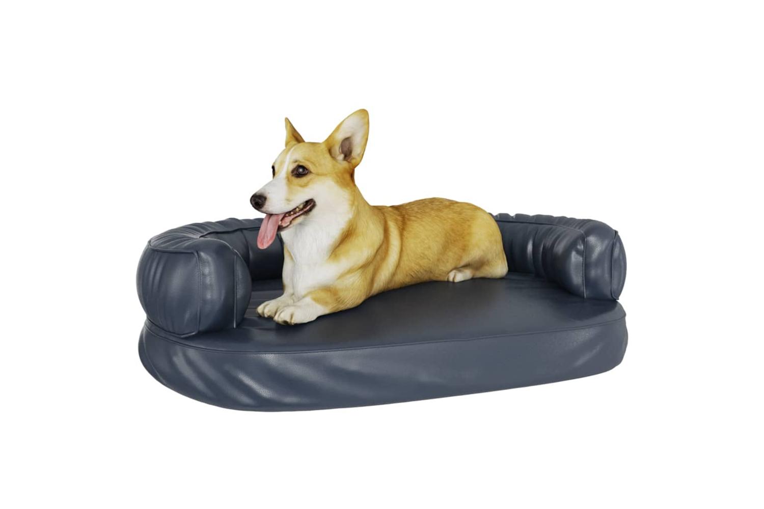 Ergonomic Foam Dog Bed Dark Blue 88x65 Cm Faux Leather-3