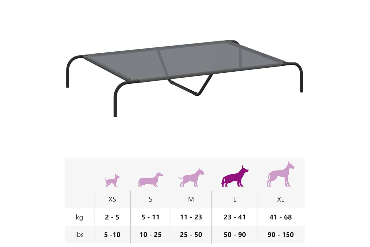 Elevated Dog Bed Grey 130x80x20 Cm Textilene And Steel-9