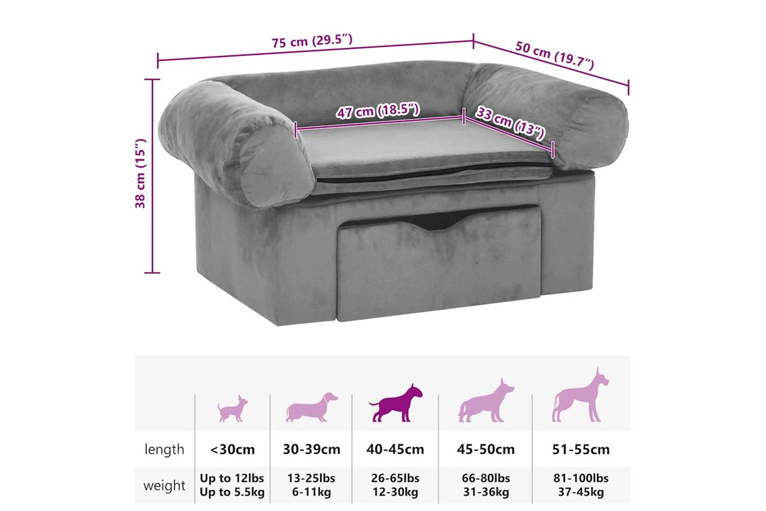 Dog Sofa With Drawer Grey 75x50x38 Cm Plush-8