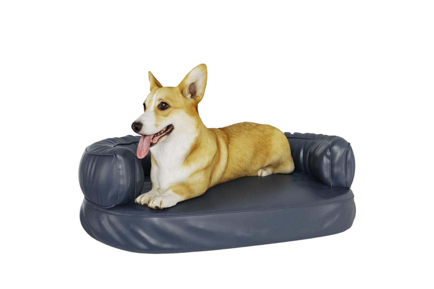 Ergonomic Foam Dog Bed Dark Blue 60x42 Cm Faux Leather-3