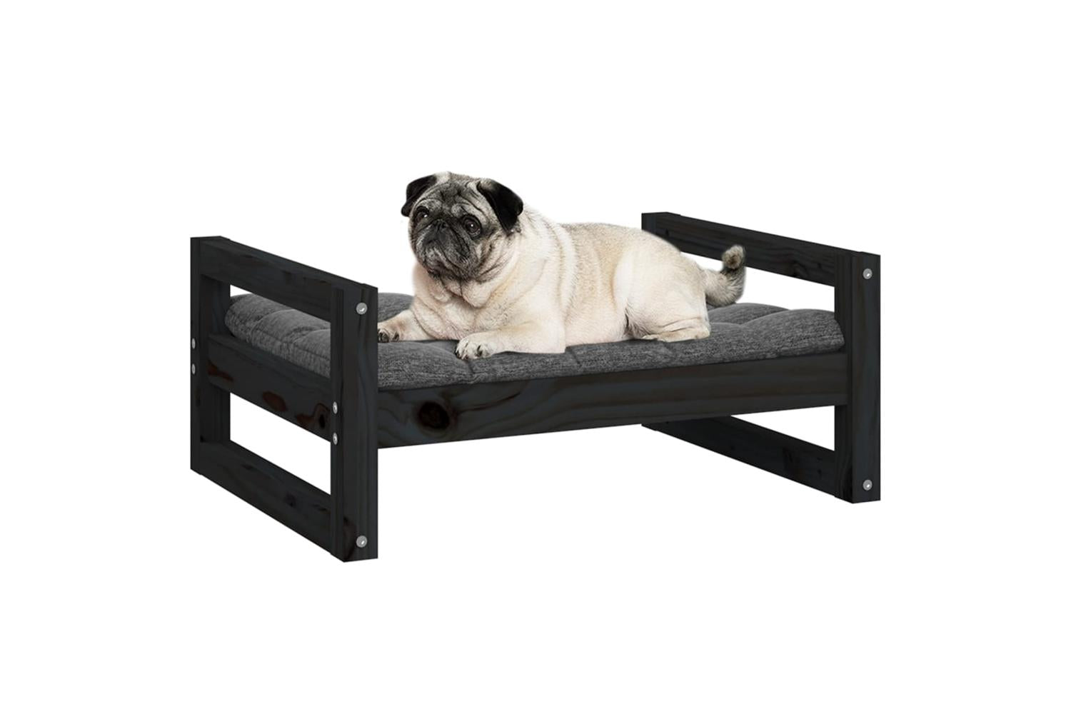Dog Bed Black 655x505x28 Cm Solid Pine Wood-4