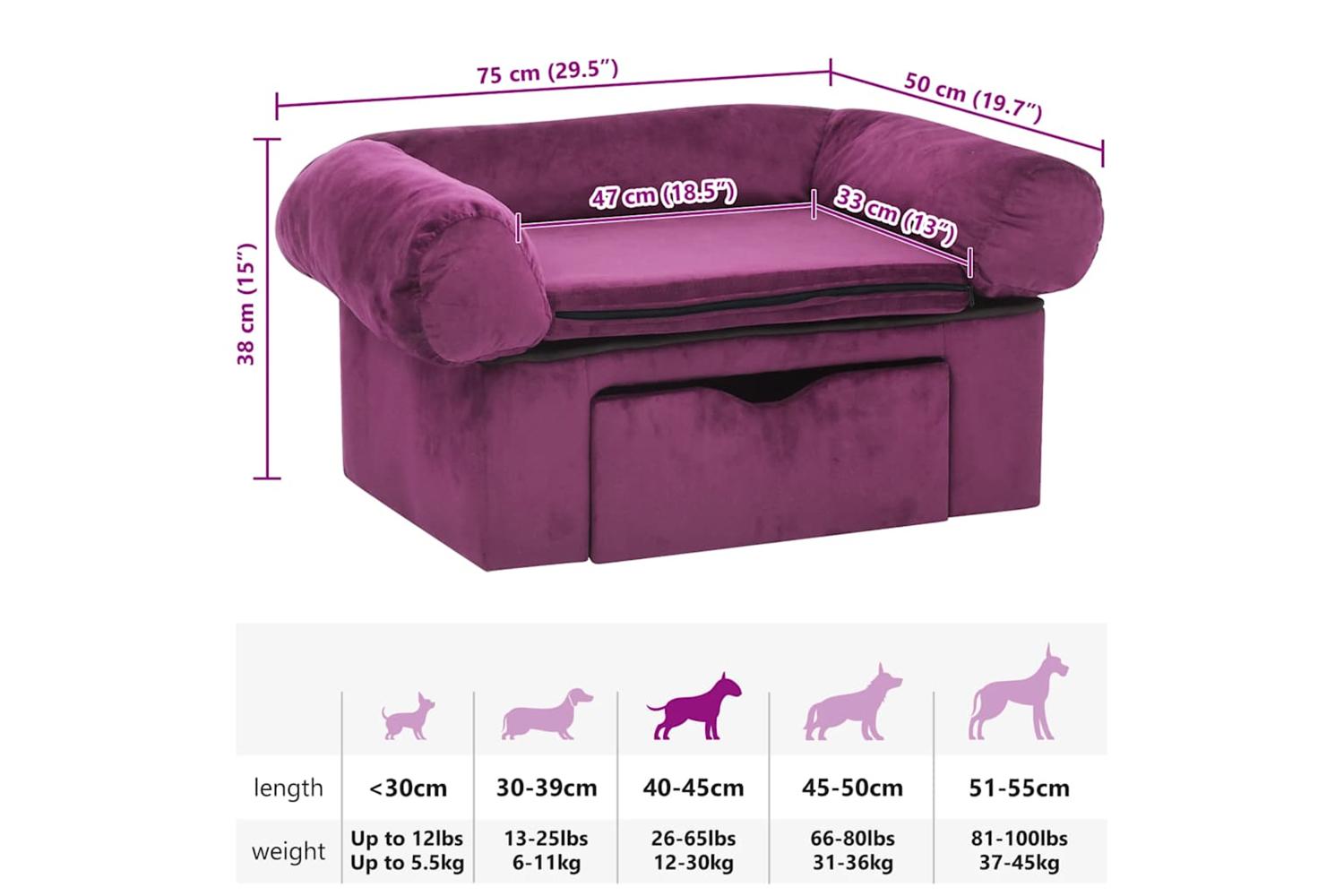 Dog Sofa With Drawer Burgundy 75x50x38 Cm Plush-8