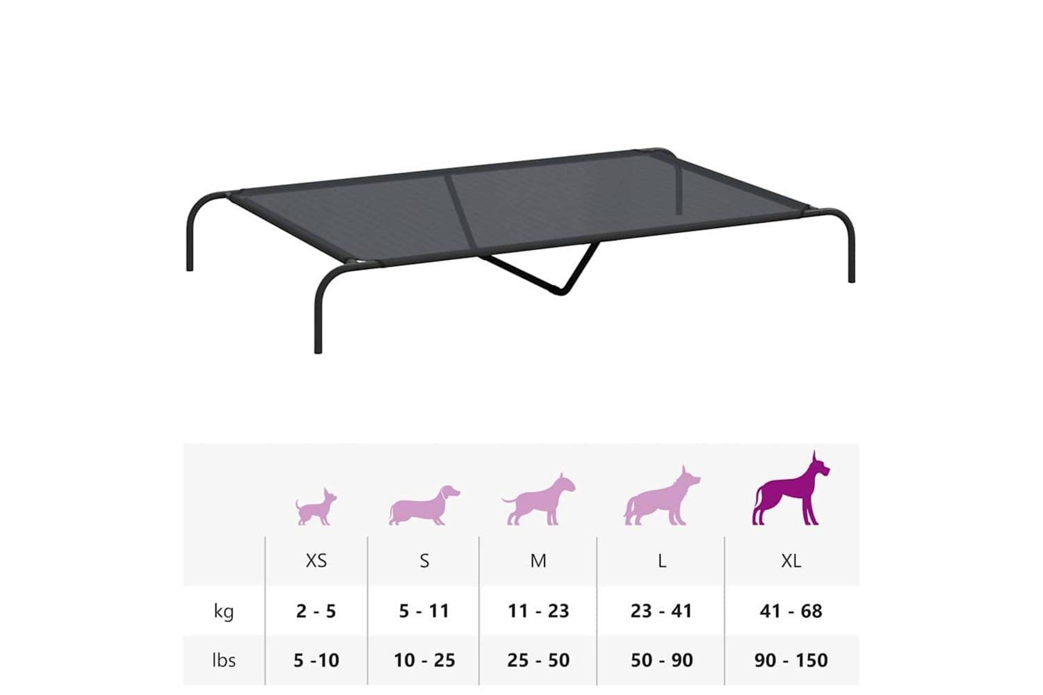 Elevated Dog Bed Black 150x90x20 Cm Textilene And Steel-9