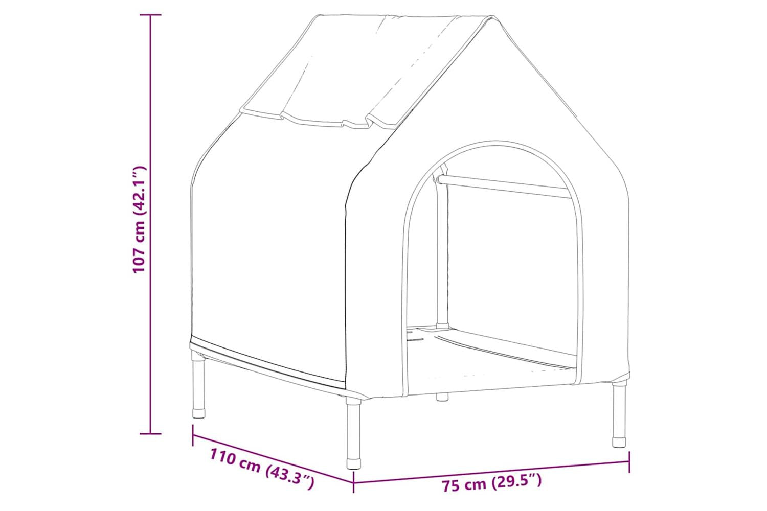 Dog House Black 110 X 75 X 1075 Cm Oxford Fabric And Steel-10