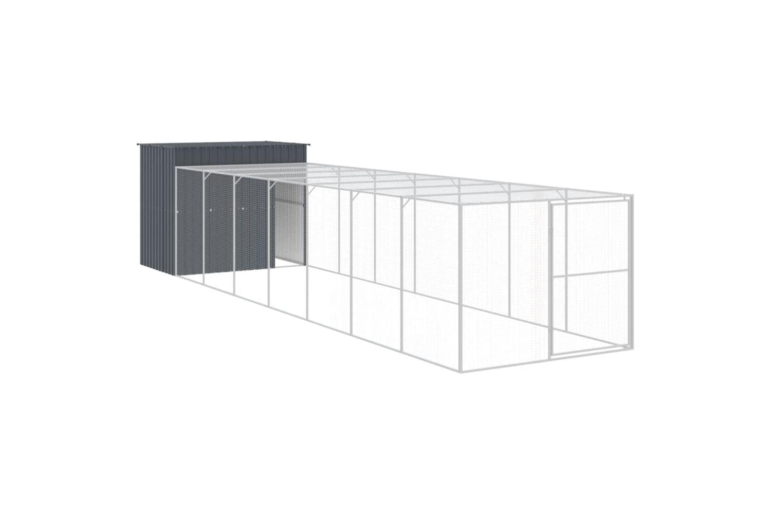 Dog House With Run Anthracite 214x865x181 Cm Galvanised Steel