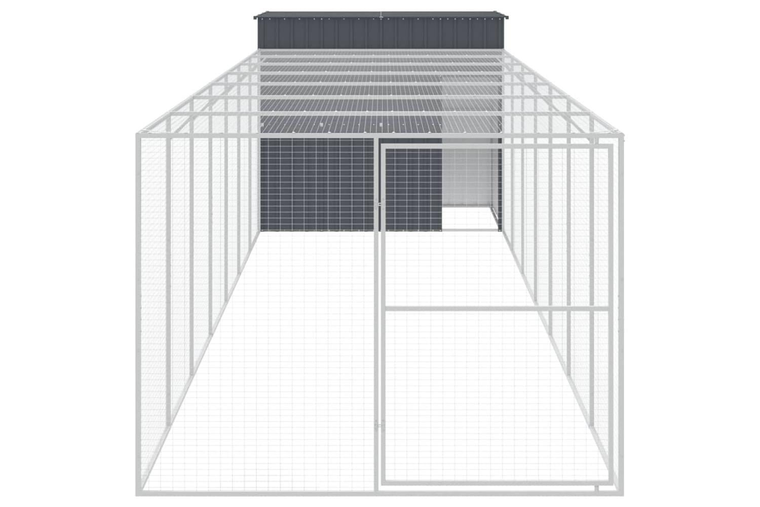Dog House With Run Anthracite 214x865x181 Cm Galvanised Steel-3