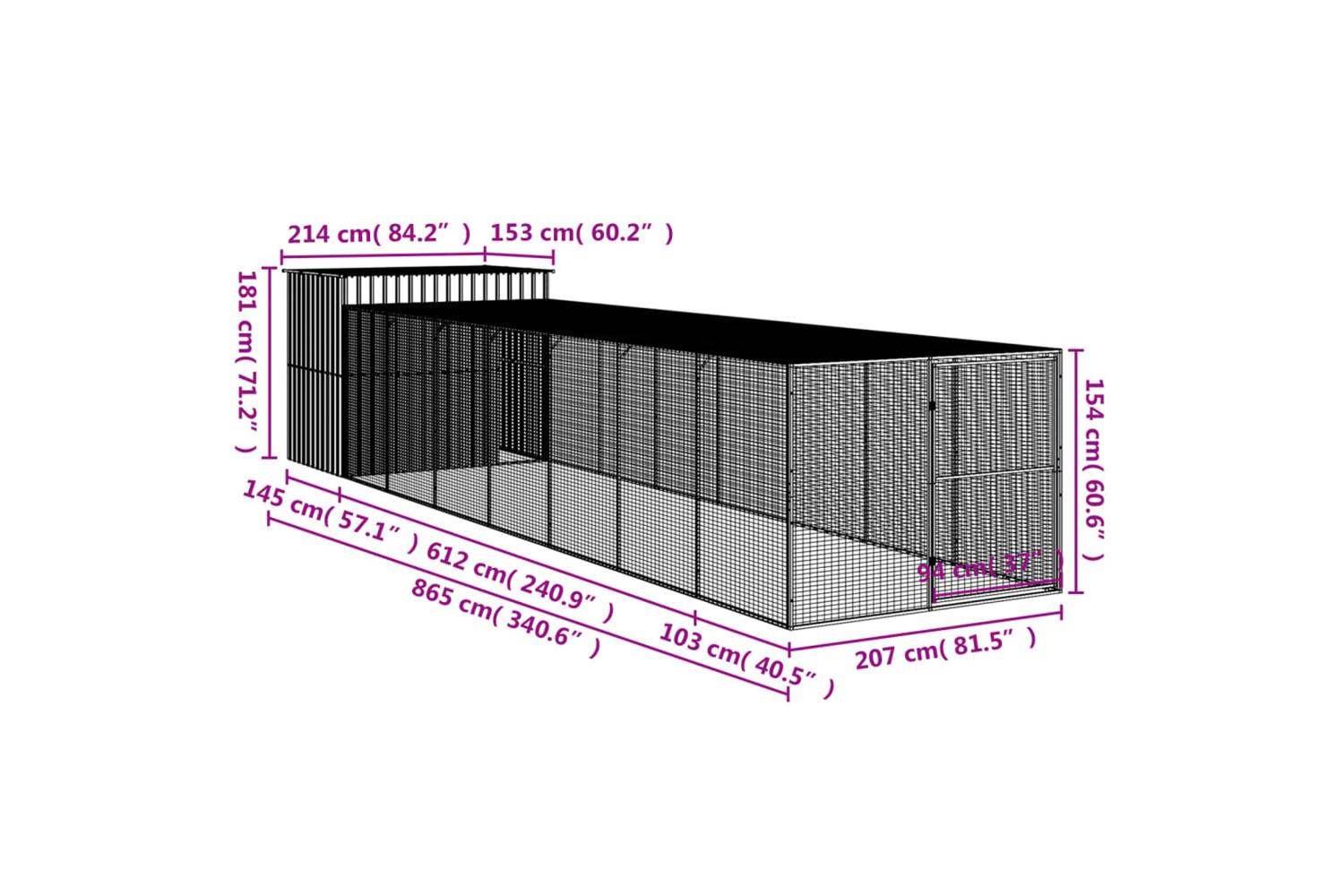 Dog House With Run Anthracite 214x865x181 Cm Galvanised Steel-9