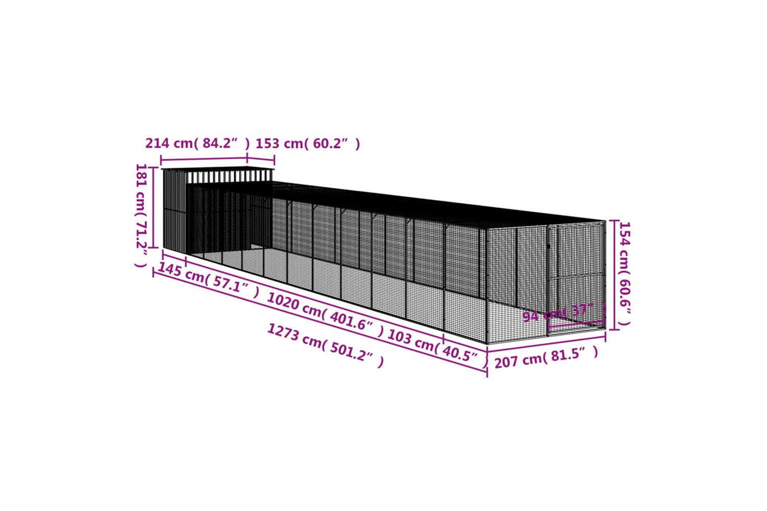 Dog House With Run Anthracite 214x1273x181 Cm Galvanised Steel-9