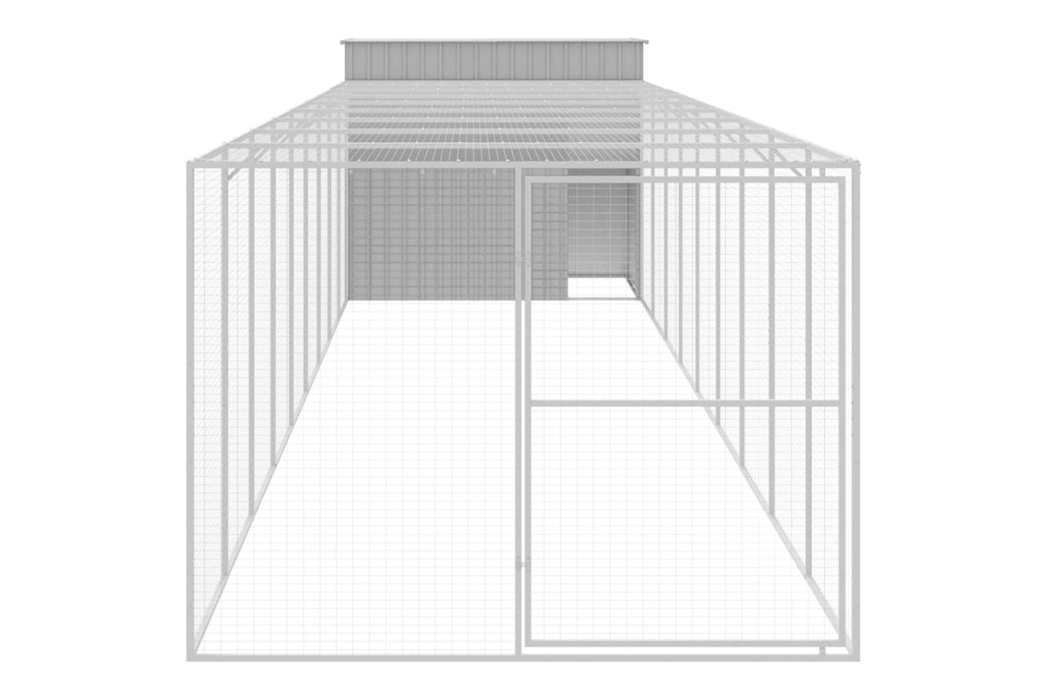 Dog House With Run Light Grey 214x1069x181 Cm Galvanised Steel-3