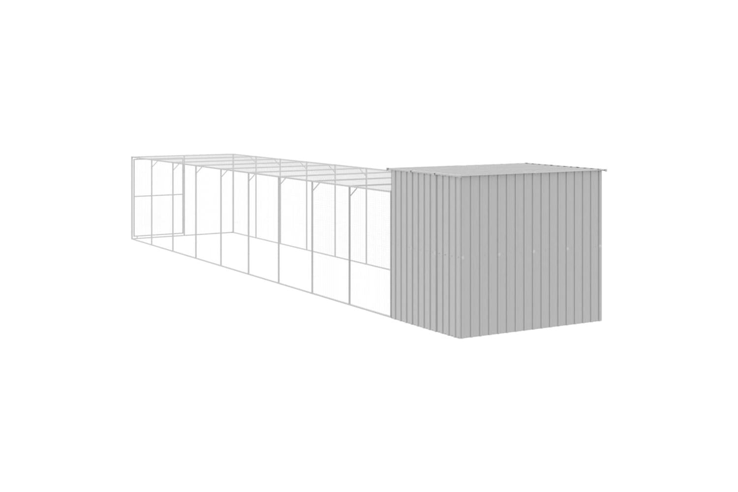 Dog House With Run Light Grey 214x1069x181 Cm Galvanised Steel-5
