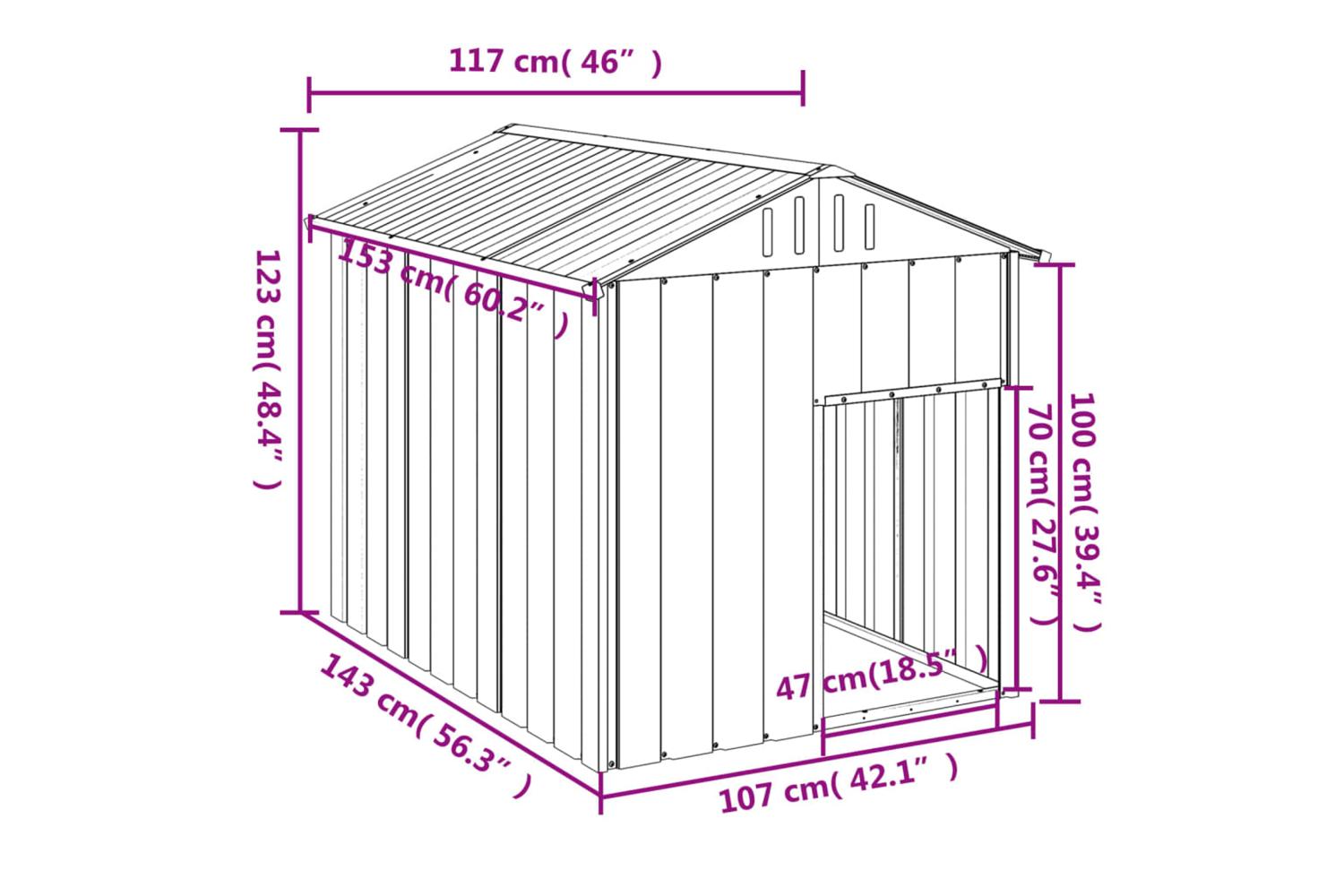 Dog House With Roof Anthracite 117x153x123 Cm Galvanised Steel-5
